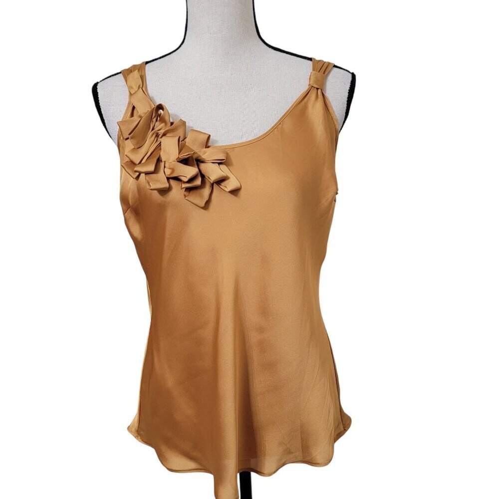Spense Size S Gold Satin Sleeveless Blouse, Bows at Neckline, Exc. Used Cond.